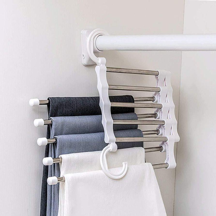 Hanger-5 In 1 Stainless Steel Multifunction Retractable Pants Rack Trouser Hanger(Pack of 1)